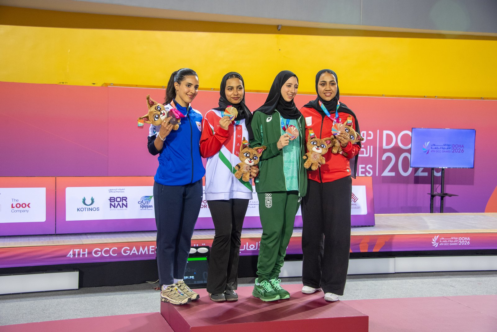 The full women's individual épée podium at the 4th GCC Games, with Israa Al Siyabi of Oman in first place